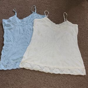 Lace Trim Camisole Set in Blue and Cream